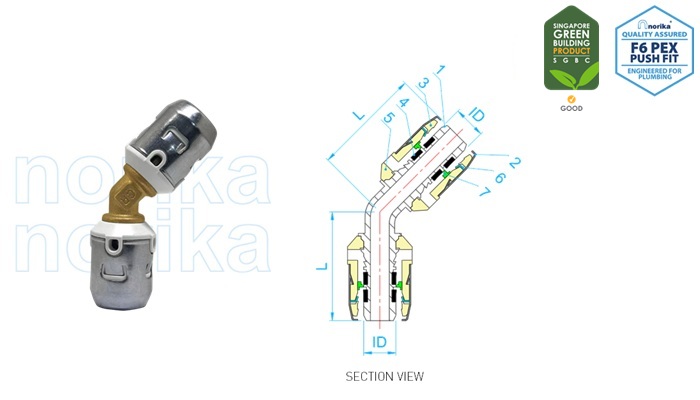 PEX Push-fit 45 degree <br> (Type F6)